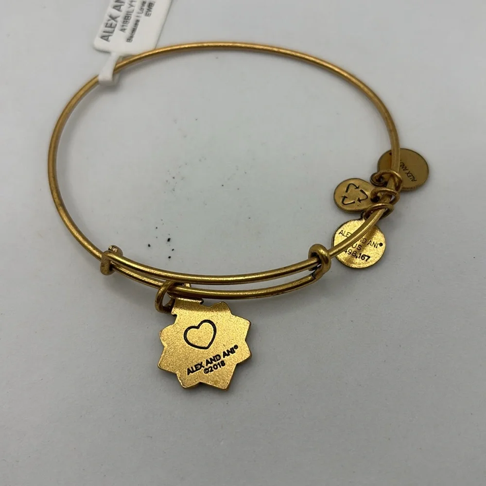 Alex and Ani gold charm bangle bracelet stretch Friend and Be Brave charms